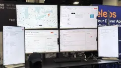 Four horizontal and two vertical video screens show different aspects of BeyondTruck's new compatibility engine