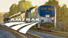 A photo of an Amtrak train with a logo