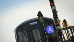 An A line MTA subway car near the soon to be replaced signaling system.