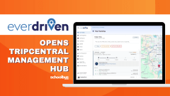 School Bus Fleet graphic featuring the EverDriven logo and a laptop displaying the TripCentral trip tracking dashboard, with the headline “EverDriven Opens TripCentral Management Hub.”