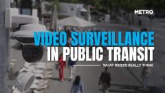 METRO Magazine graphic featuring a video surveillance camera overlooking a public pedestrian area with the headline “Video Surveillance in Public Transit: What Riders Really Think.”