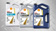 photos of three Shell heavy-duty engine oil bottles