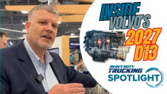 Video still of Volvo's Duane Tegels explaining the Volvo D13 diesel engine for EPA 2027 emissions