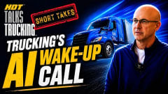YouTube thumbnail with photo of K&B's Lance Evans with truck in the background and the words, Trucking's AI Wake-Up Call