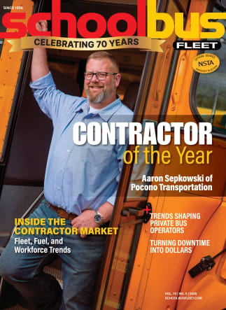 School Bus Fleet June-July 2026 magazine cover featuring the contractor of the year