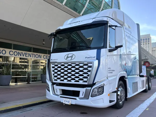 White Hundai Xcient fuel cell electric truck at ATA MC&E expo