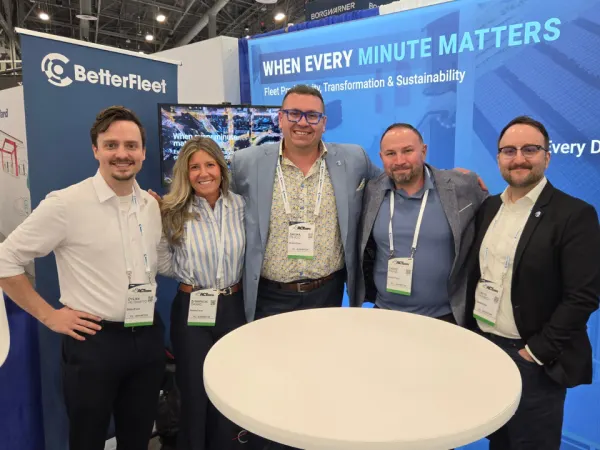 The BetterFleet team poses at its ACT Expo 2026 booth showcasing fleet productivity, sustainability, and efficiency solutions for commercial transportation operations.