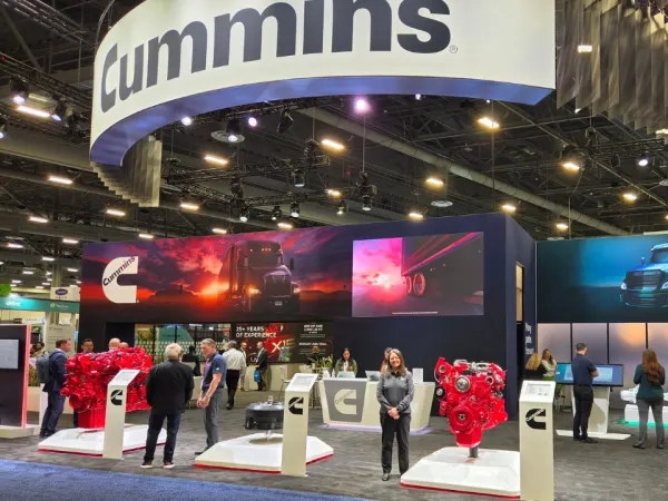 The Cummins and Accelera booths feature diesel, alternative fuel, and zero-emission powertrain technologies at ACT Expo 2026.