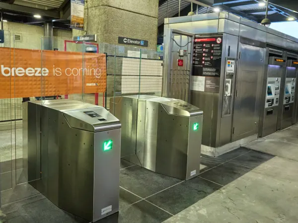New faregates and ticket vending machines at Lindbergh Center Station across from MARTA headquarters in Atlanta.