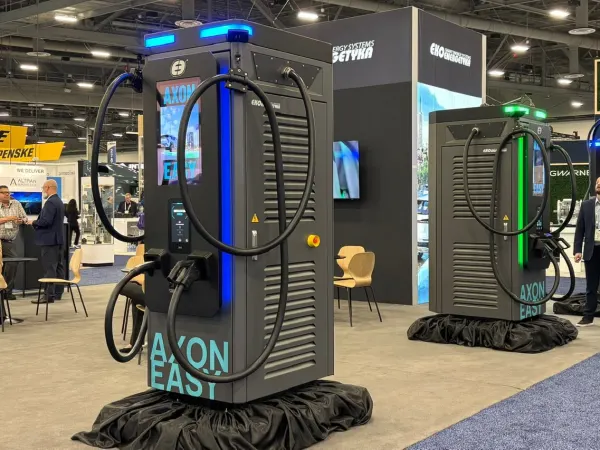 Electric vehicle chargers on show floor