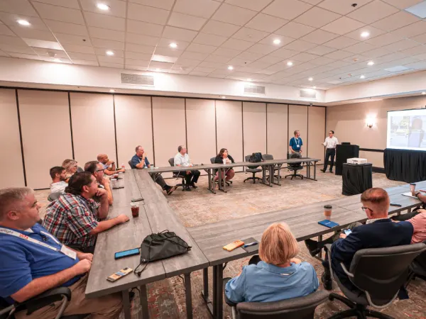RIDE representatives present school bus and battery technology to a group of school transportation professionals during a focus group at School Bus Fleet ConneX.