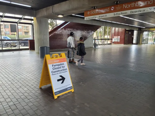 Signs detouring riders from Better Breeze construction.