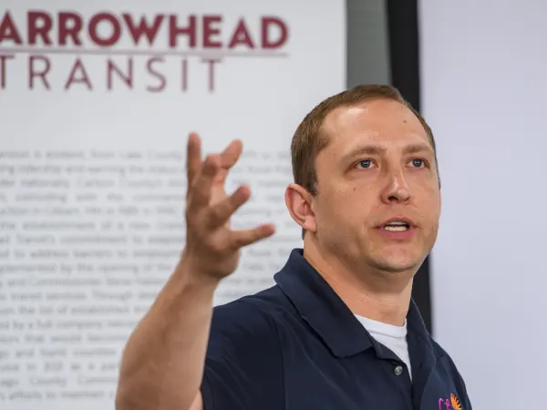 Portrait of Chase Burnham from the Arrowhead Transit RideSmart 2025 launch event.