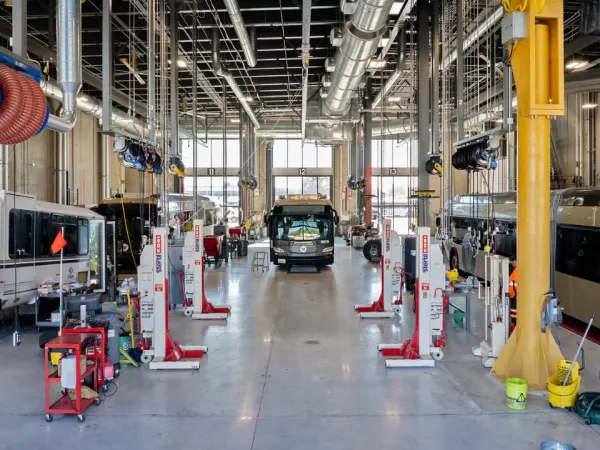 Interior image of C-TRAN's bus maintenance facility.