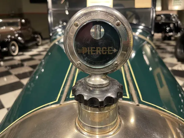 Armacost Museum - 1920s Pierce-Arrow radiator coolant sight glass.