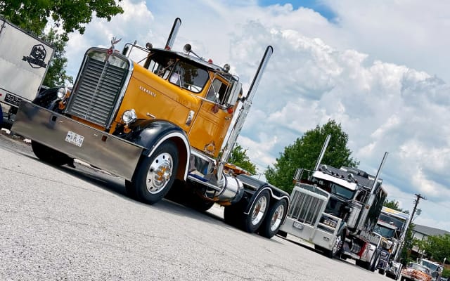Line of vintage trucks