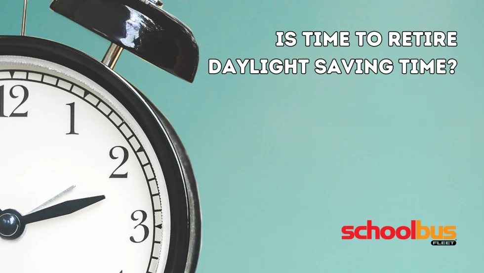  an alarm clock against a teal background and text that reads, "is it time to retire daylight savings time?"