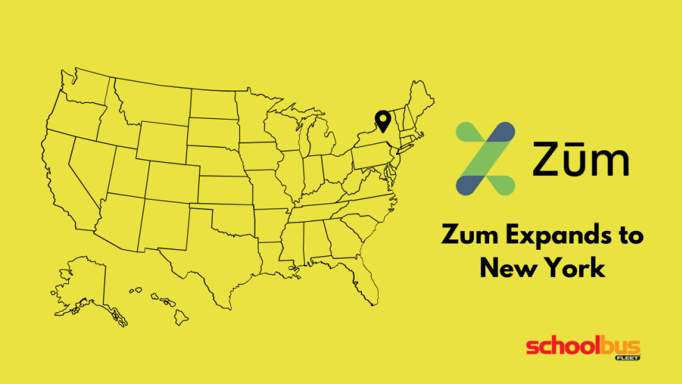 Graphic showing a U.S. map with New York marked alongside the Zum logo and the text “Zum Expands to New York.”