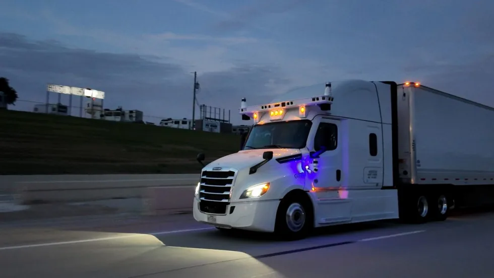 Bot Auto autonomous humanless truck at dusk