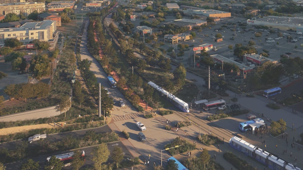 A rendering of ATP's light rail system in Pleasant Valley