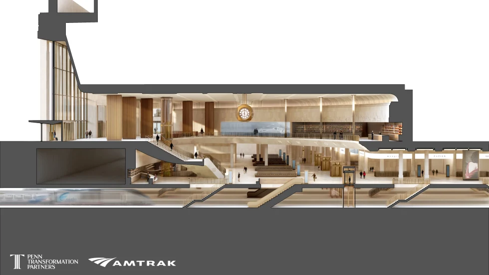 A rendering of the Amtrak New York Penn Station renovation