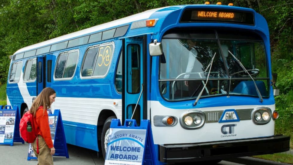 Community Transit's Bluebell bus celebrating the agency's 50-year milestone.