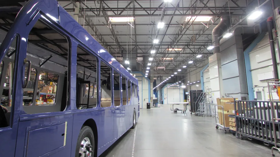 An ENC bus being manufactured in its facility.