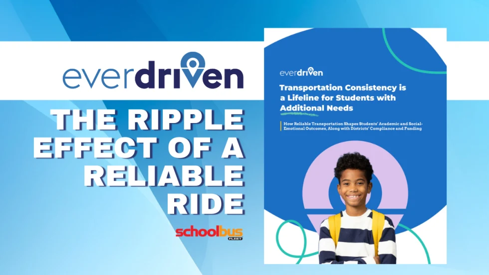 A blue and white graphic with text reading "The Ripple Effect of a Reliable Ride."