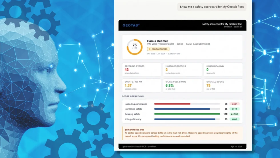 Geotab screen on AI concept background