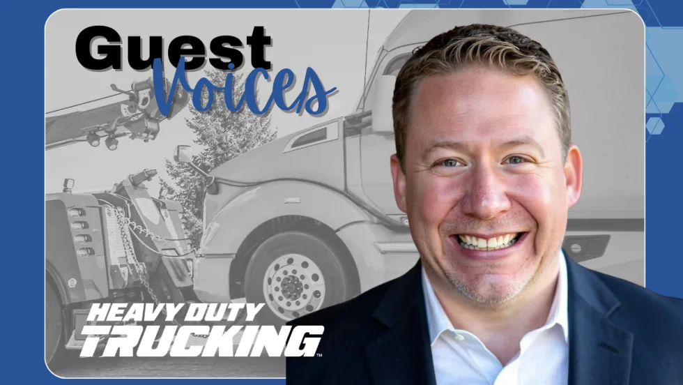 Guest Voices column header with truck being towed in background and author headshot in foreground