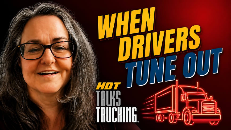 HDT Talks Trucking thumbnail with photo of Jane Jazrawy and the text,, "When Drivers Tune Out"