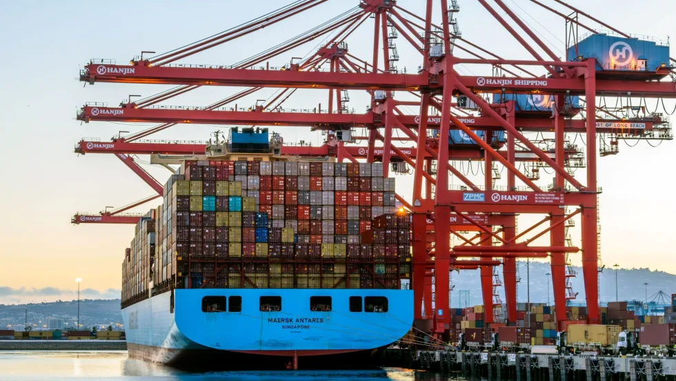 Container ship at the Port of Long Beach. 