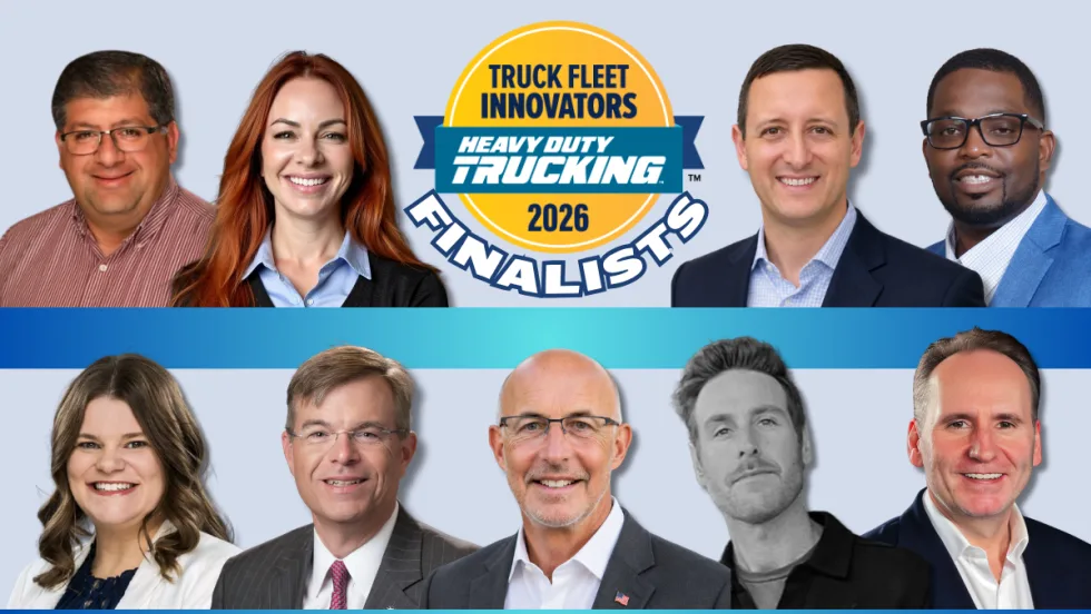 Nine headshots of men and women with Truck Fleet Innovators logo and the word "Finalists"