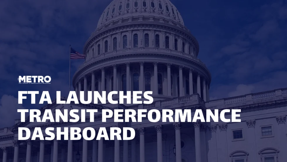 An image of the white house with text overlayed reading "FTA Launches Transit Performance Dashboard." 