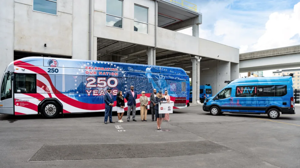 Jacksonville Transportation Authority America250 bus and transit van.