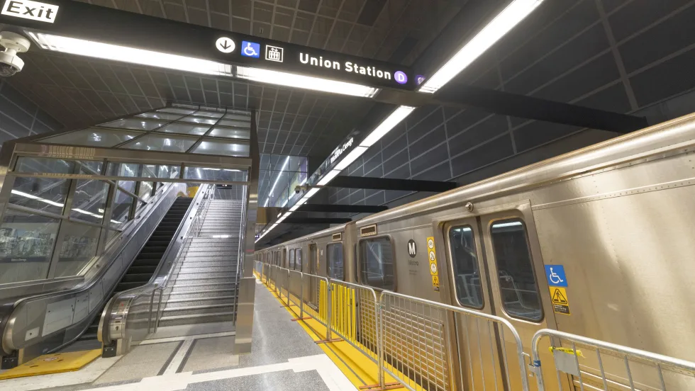An LA Metro D Line train in Union Station