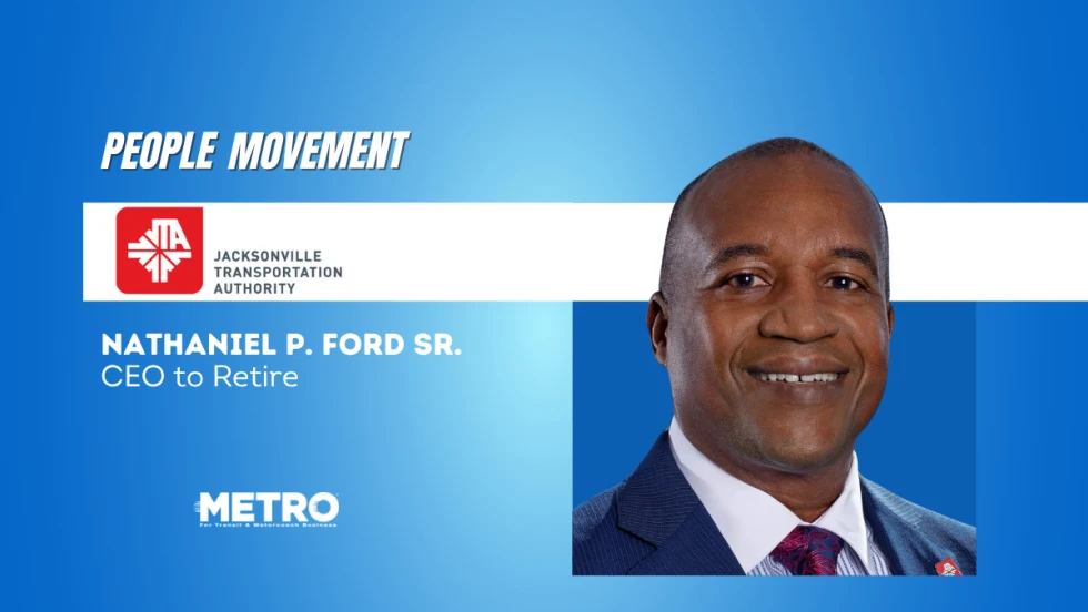 Blue and white graphic with a professional portrait of Nathaniel P. Ford Sr.