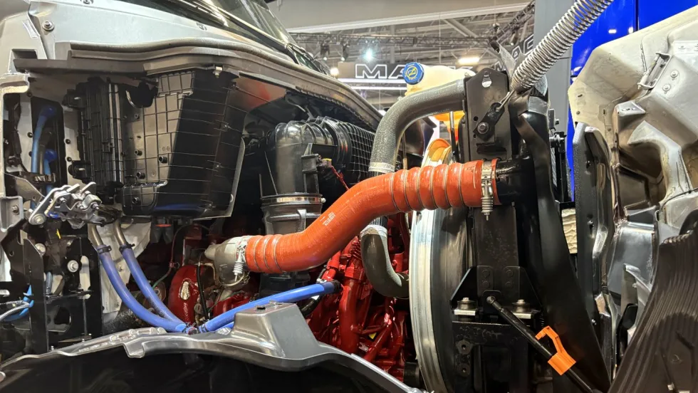 Closeup of engine in Mack truck