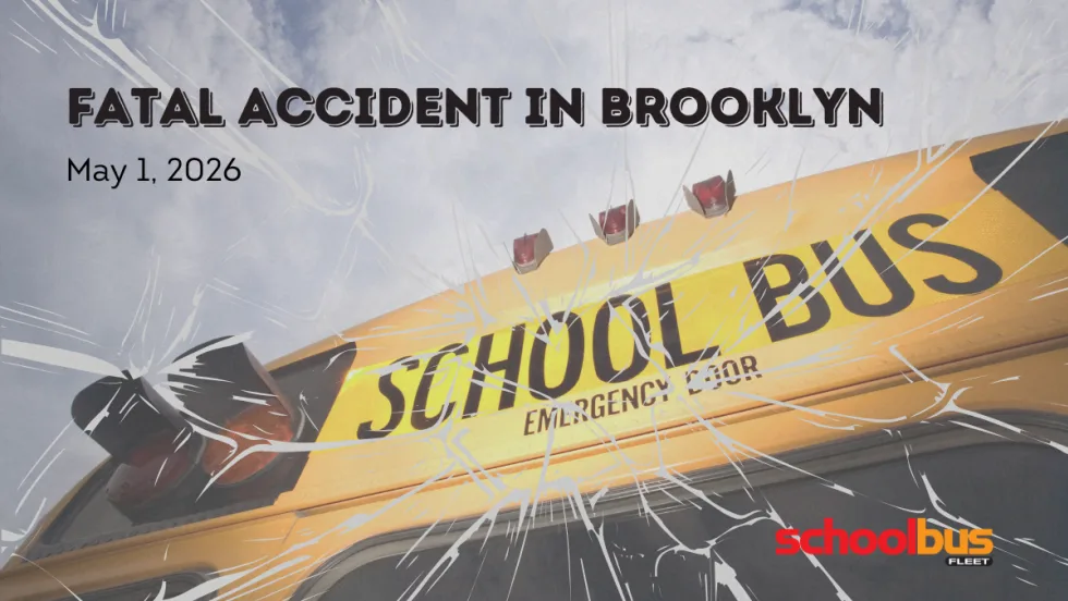 Graphic with part of a school bus and text reading "Fatal Accident in Brooklyn."