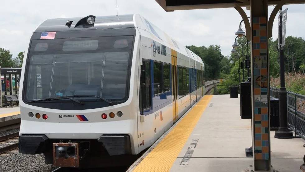 An NJ TRANSIT River Line light rail vehicle.