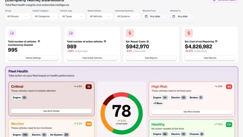 Quester fleet maintenance dashboard. 