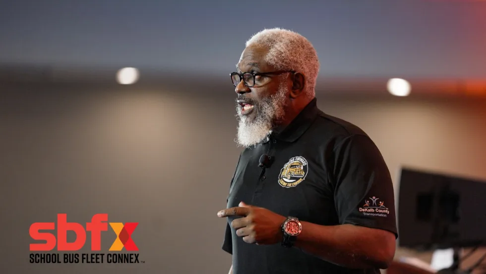 Bernando Brown of DeKalb County Schools speaks during a session at the 2026 School Bus Fleet ConneX in Scottsdale, Arizona.