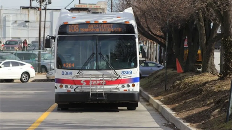 A SEPTA bus going down the road