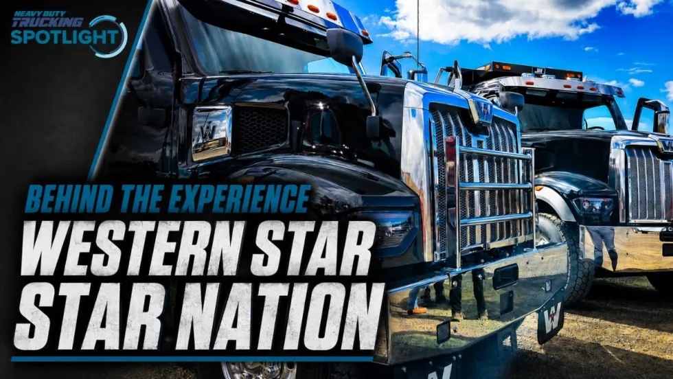 YouTube thumbnail showing two Western Star trucks with the text "Behind the Experience: Western Star Star Nation"