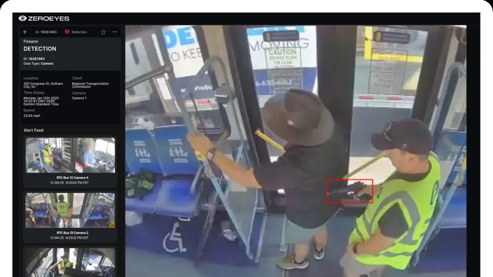 A screenshot of ZeroEyes AI gun detection technology.