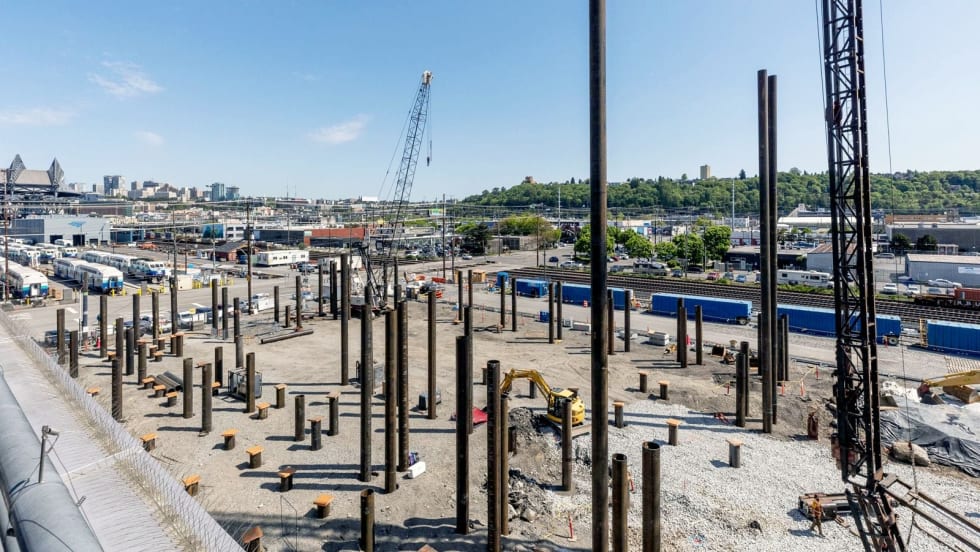 Amtrak's Seattle rail yard under construction.
