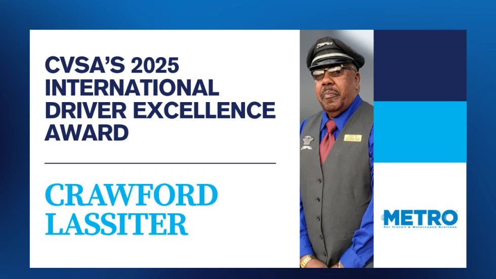 A blue and white metric announcing Crawford Lassiter as the award recipient.