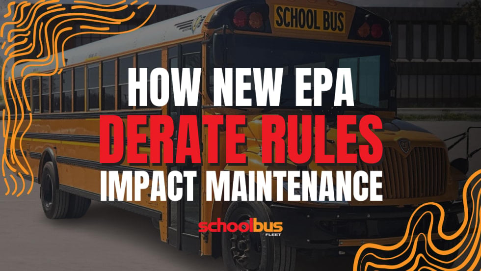 Graphic with a bus in the background and text reading "How New EPA Derate Rules Impact Business".