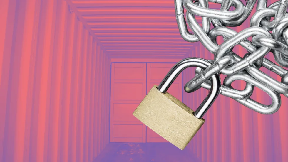 Illustration of a padlock and interior of a trailer