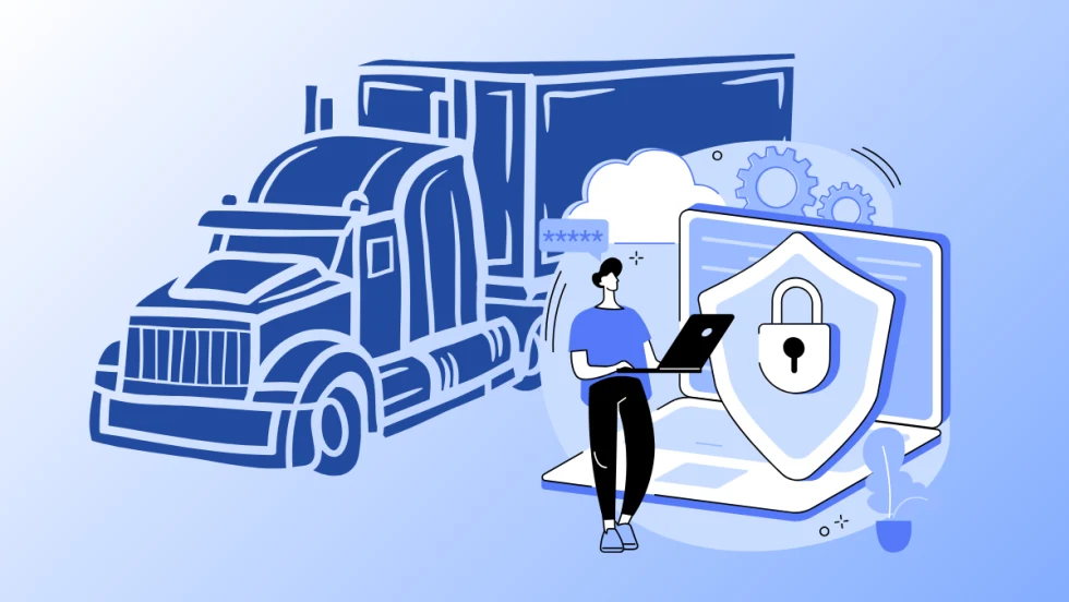 Illustration of tractor-trailer and cybersecurity